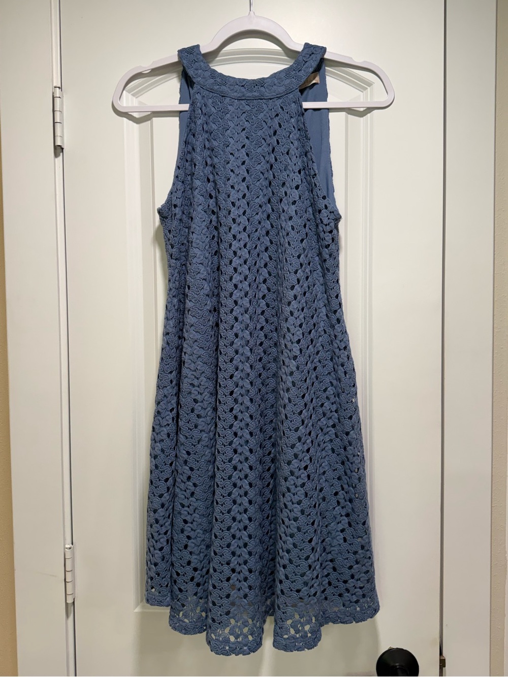 Altar'd State Dusty Blue Crochet Halter Dress